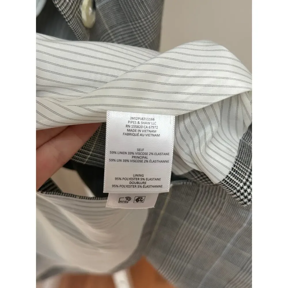NEW Veronica Beard Lois Linen-Blend Vest Grey Plaid Tailored Top Size 4